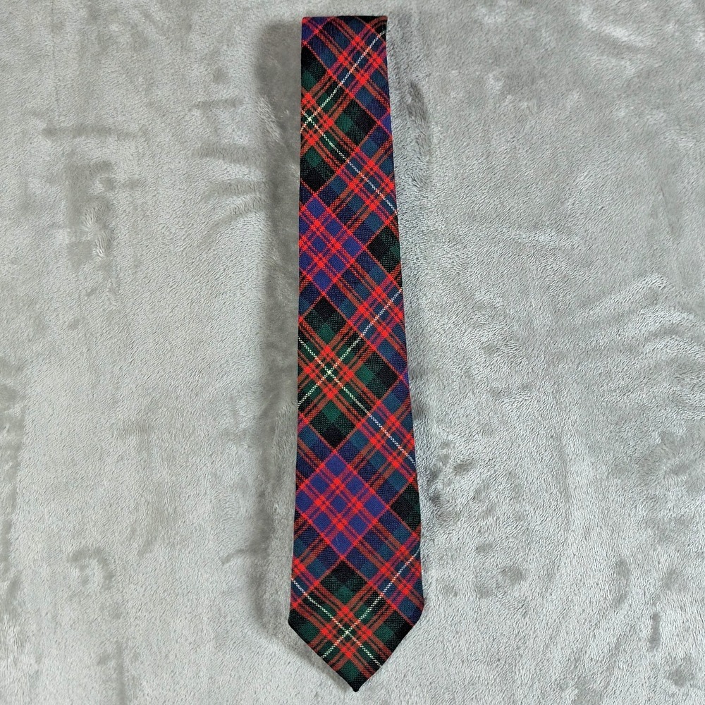 Vintage Plaid Tie Mens Red Green Tartan Scotland Macdonell Of Glengarry Wool